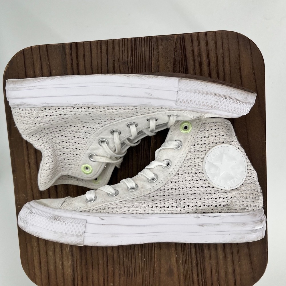 Converse Chuck Taylor All Star Hi Crochet White Neon Green Women's 7 Limited - Picture 6 of 8